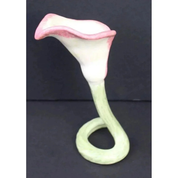 Vtg Pink White Lily Flower Art Studio Pottery Vase Figure Room Decor Stamped MW - Picture 3 of 4